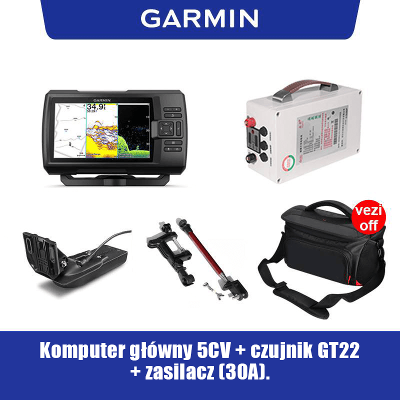 Garmin 010-01872-00 STRIKER 5CV z przetwornikiem, 5-calowym sonarem wędkarskim GPS, tradycyjnym sonarem CHIRP i sonarem skanującym ClearVu, wbudowanym oprogramowaniem do mapowania Quickdraw Contours